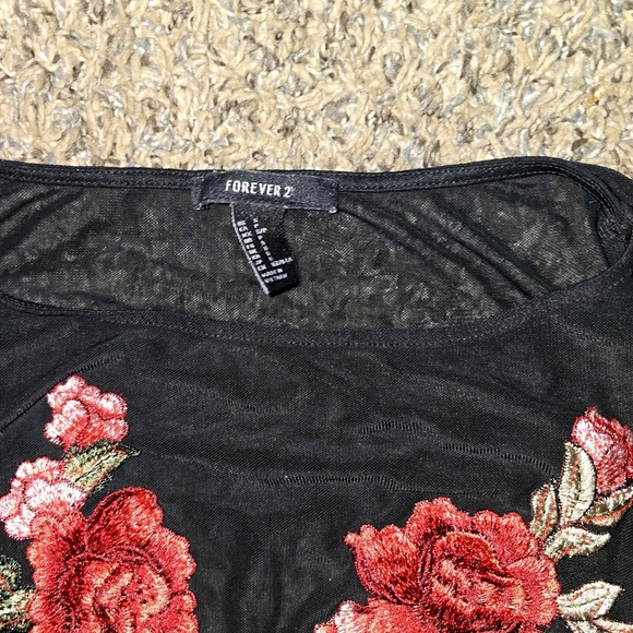 Forever 21 Black Bodysuit with Red Floral Design - Picture 3 of 3